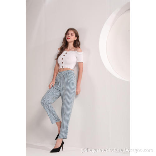 Women's Blue and White Stripe Pants